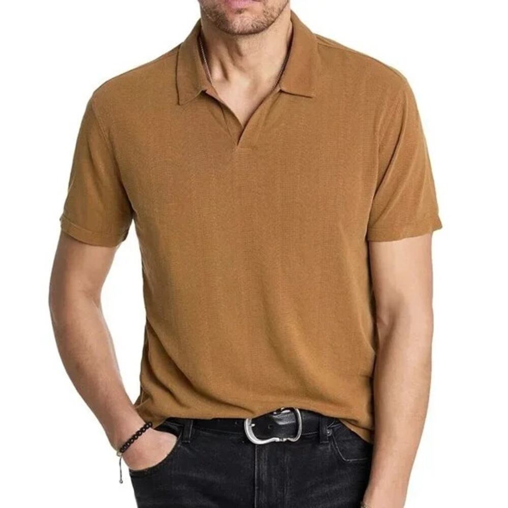 John Varvatos Men's XS Zion Polo Sienna Brown Textured Organic Cotton NEW